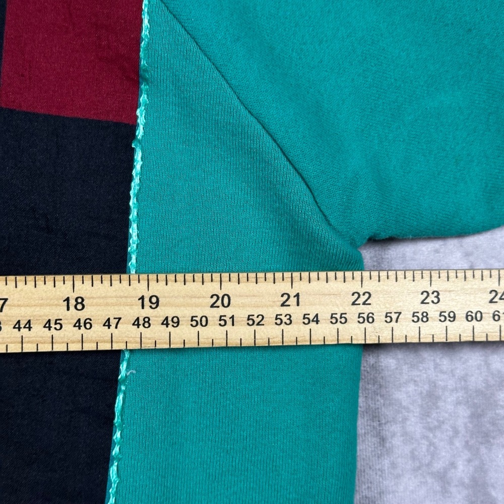 Vintage Fruit of the Loom Cat Quilt Sweatshirt XL Teal Green Made in USA 90s - Picture 7 of 8